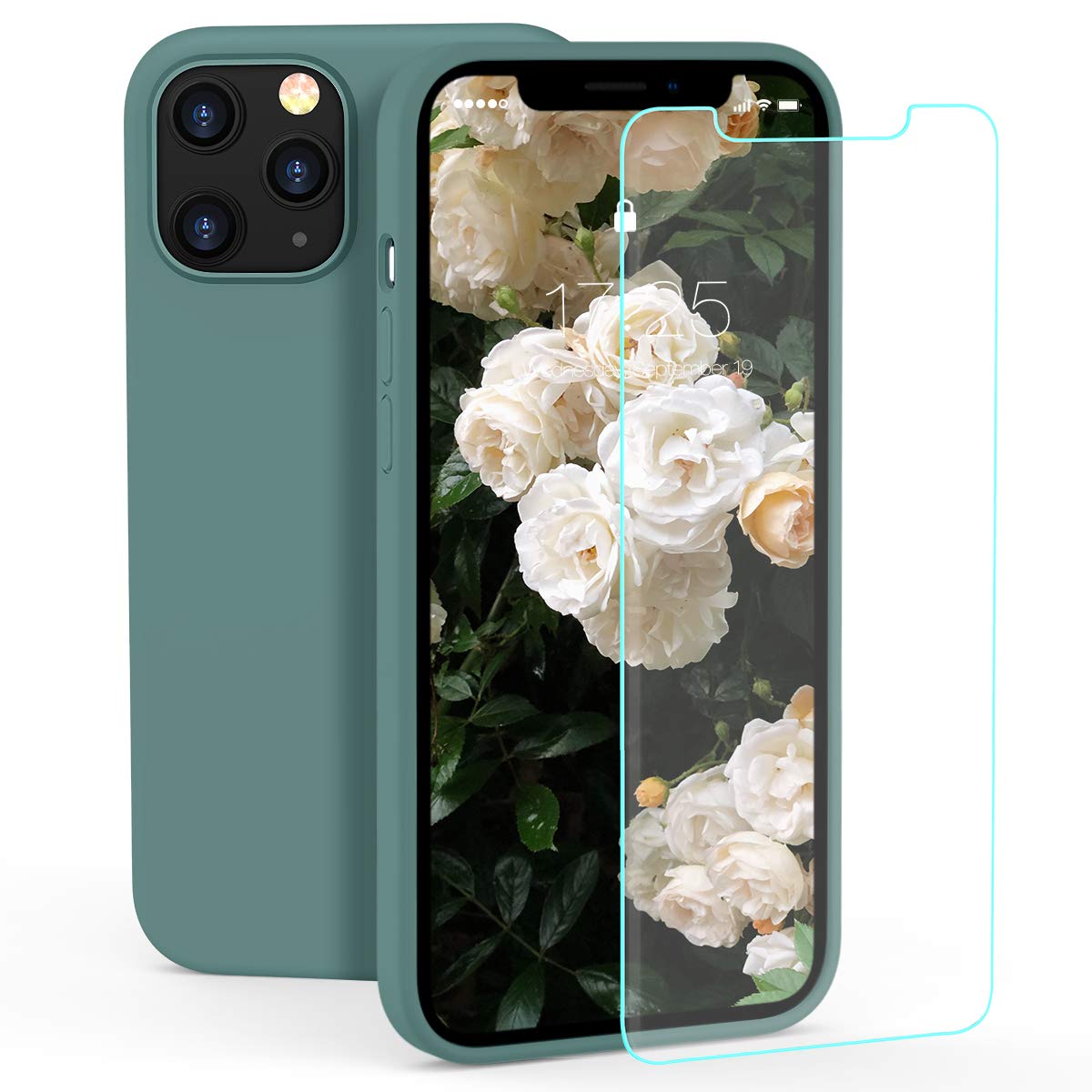 zelaxy Case Compatible with iPhone 12/ iPhone 12 Pro, Liquid Silicone Rubber Gel Case with Screen Protector（Pine Green）