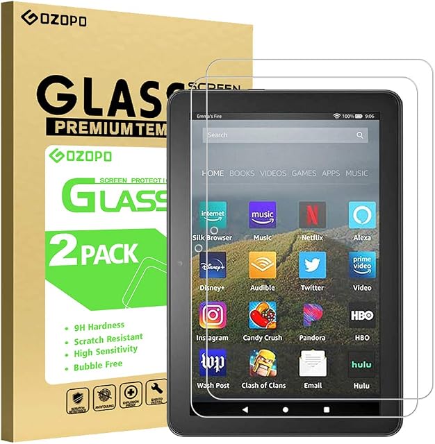 GOZOPO [2-Pack] Screen Protector for Fire HD 8 Tablet (10th Gen/ 12th Gen - 2020/2022 Released) /Fire HD 8 Plus/Fire HD 8 Kids [2.5D Edge] Tempered Glass, [Anti-Scratch]