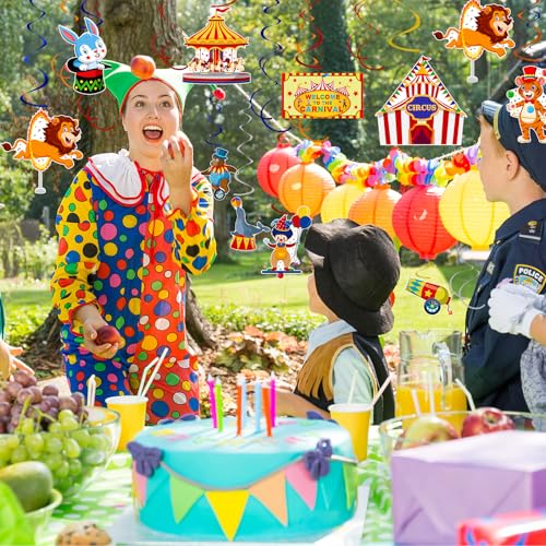 Image of 58 Pcs Carnival Hanging Swirl Decorations Circus Animal Party Supplies circus theme party decorations Baby Shower Decor Ceiling Circus Streamers for First Bday Circus Birthday Party Favors