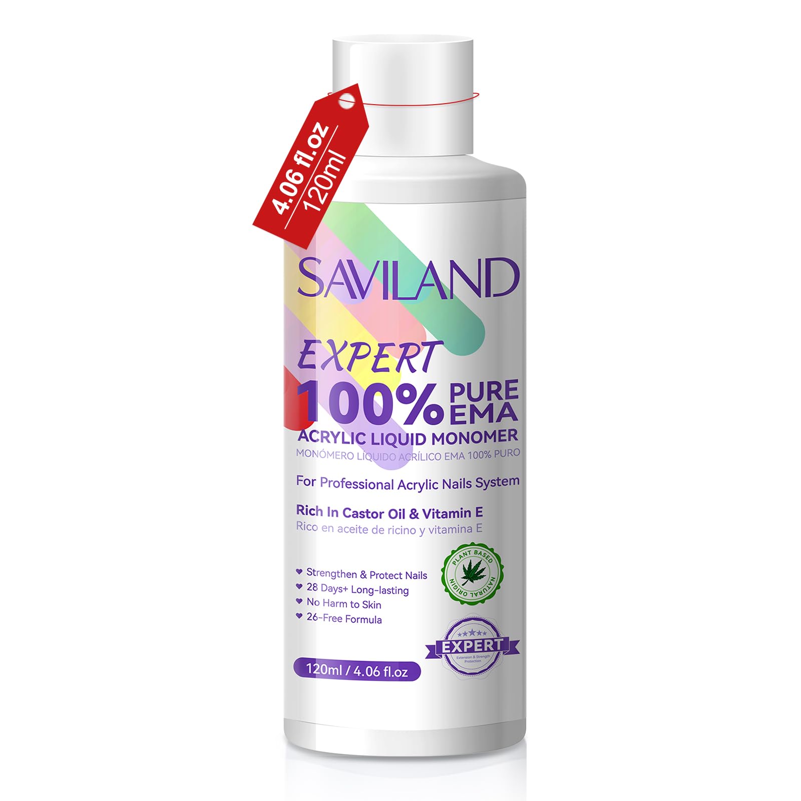 SAVILAND Monomer Acrylic Nail Liquid: 4 OZ EMA Acrylic Liquid Monomer Professional Non-Yellowing Nail Monomer Liquid for Acrylic Powder Application Nail Art Extension 3D Carving Home Nail Salons DIY