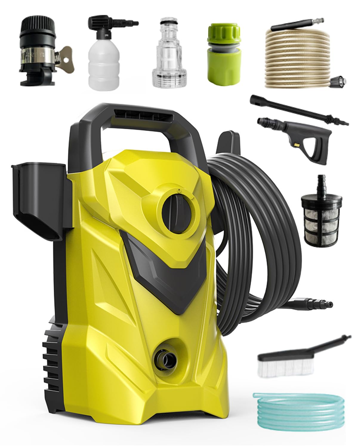 Hidrolimpiadora Compacta de Alta Presión 135 Bar, Diseño Vertical Estrecho Salvaespacio, Bomba de Aluminio con Caudal 360L/h, Limpiador Portátil Profesional para Coche, Moto y Espacios Reducidos