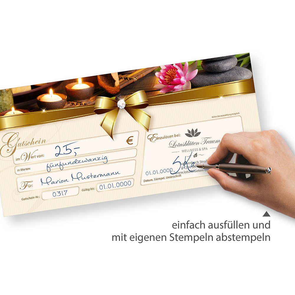 tatmotive Geschenkgutscheine Beauty (500 Stück mit Umschläge) einfach Werte eintragen und stempeln, für Massage & Wellness