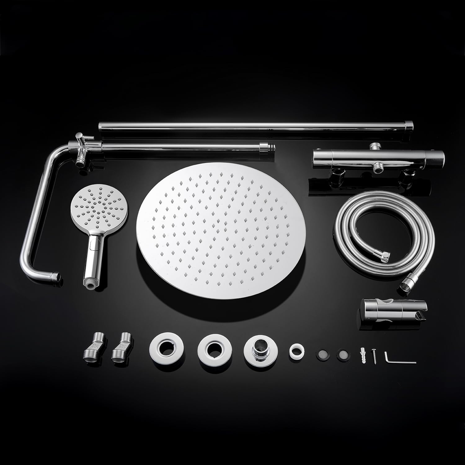 Görbach Colonne de Douche avec Robinetterie Ensemble pour Salle de Bain et Baignoire avec Mitigeur de Douche Système de Douche Thermostatique avec Douchette 3 Jets et Tête de Douche D30cm