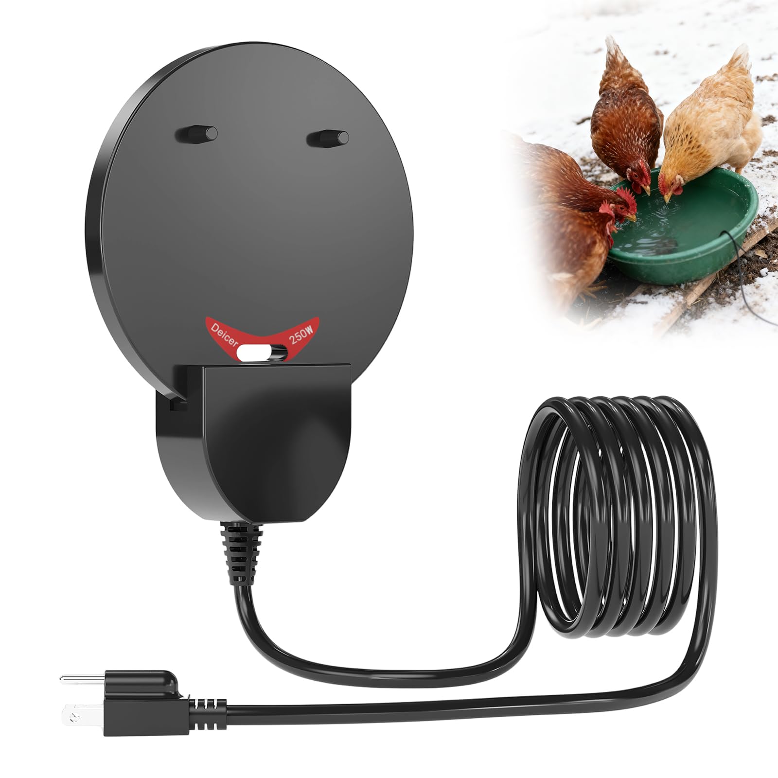 250W Thermostatic Chicken Water Heater - Cast Aluminum Farm Trough & Bird Bath Heater for Livestock, Poultry & Wildlife - 10ft Cable (Rdkecho-01)