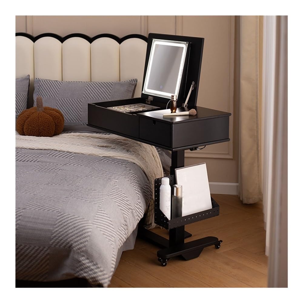 CGCSYZ Vanity Desk Retro Bedside Dressing Table Small Movable Dressing Table Flip Makeup Table Solid Wood Mini Dressing Table Makeup Dressing Table (Black)