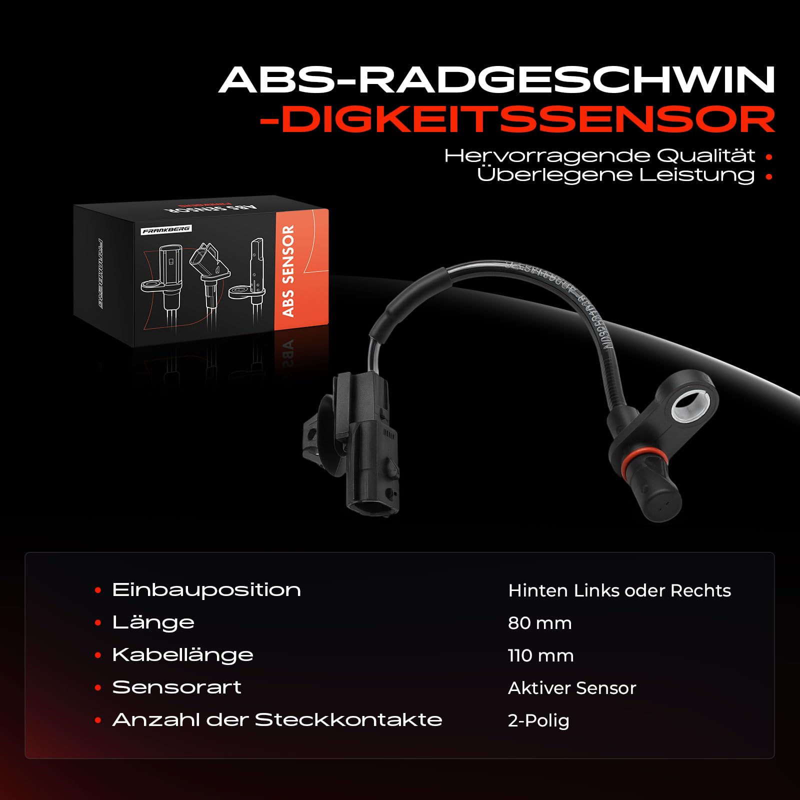 Frankberg ABS czujnik prędkości ABS Speed Sensor kompatybilny z Baleno 2016-2024 ABS czujnik tylny lewy lub prawy One Piece Replace # 56310M68P00