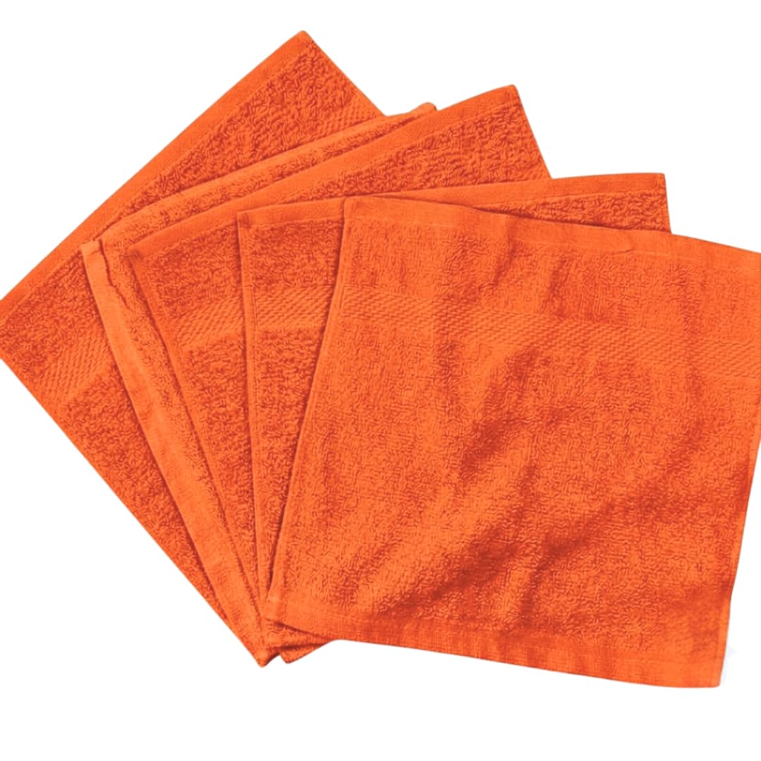 Diamond Tex Pack of 6, 12, 24, 36, 48, 96 Face Cloth 100% Egyptian Cotton Soft Flannels Set Quick Absorbent Washcloth 500-GSM Gym, Golf Hand Wash Towels 30x30cm (Orange, 12) โ image 1
