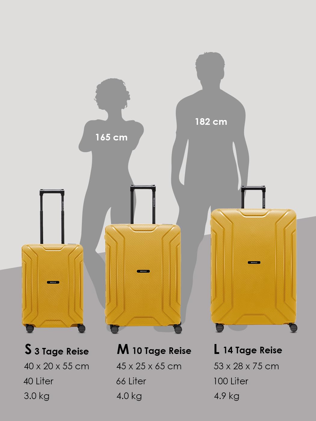 REDOLZ Hartschalen Check-in Koffer ohne Reißverschluss | 3-Punkt-Verschluss-System | Großer XL Trolley 53 x 28 x 75 cm aus hochwertigem Polypropylen Material | 4-Rollen & TSA-Schloss (Essentials 15)