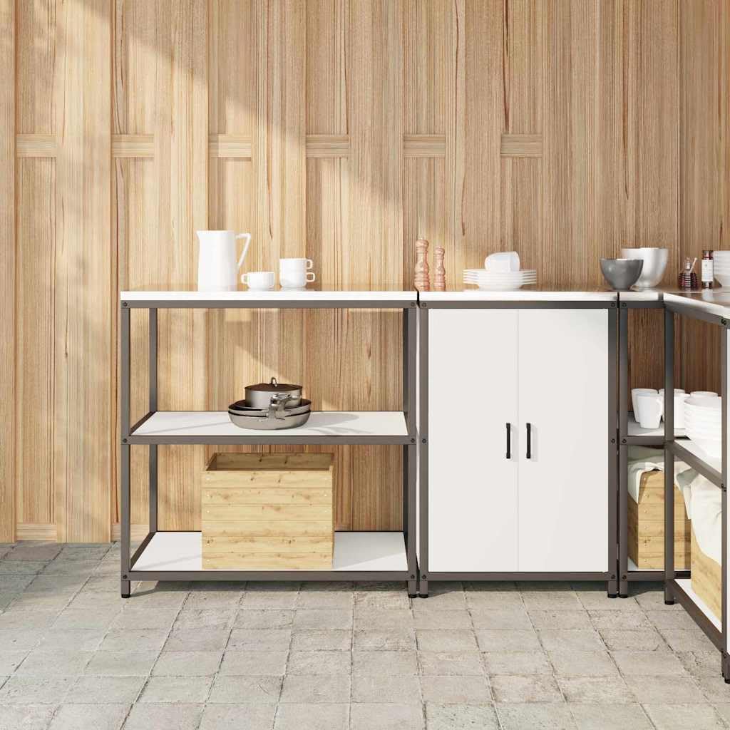 HATTEM zestaw do przechowywania kuchni, biały, ze stali walcowanej na zimno, 2-częściowy z 4 półkami i 2 drzwiami, 90 x 50 x 92 cm i 60 x 50 x 92 cm, miejsce do przechowywania do kuchni