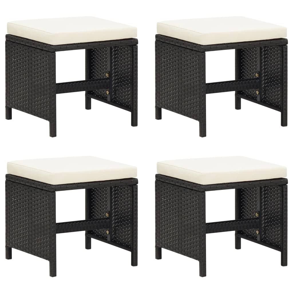 vidaXL 4X Tabourets de Jardin avec Coussins Repose-Pieds de Patio Tabourets de Terrasse Repose-Pieds d'Extérieur Résine Tressée Noir