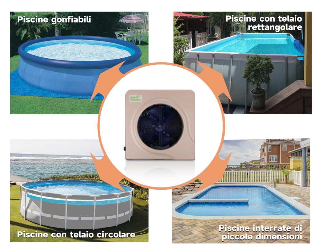 ECOPOOLTECH - Pompa di Calore Piscina Fuori Terra Fino a 40 m3, Riscaldatore Piscina Gonfiabile Pompa di Calore Piscina (Marrone-Max 5,4KW)