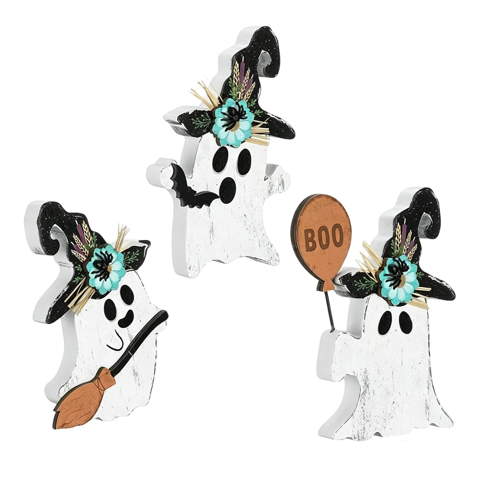 ZhzeYun 3Pcs Halloween Decoration Wooden Black Cat Witch Hat Table Centerpiece Rustic Farmhouse Tiered Tray Home Office Seasonal Party Decor A