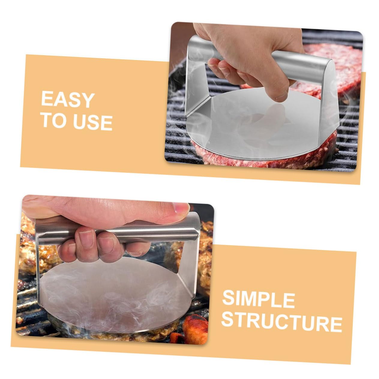Amosfun Set Strumenti Barbecue in Metallo Inossidabile Pressa per Carne, Spatola e Pennello per Grigliate Esterne