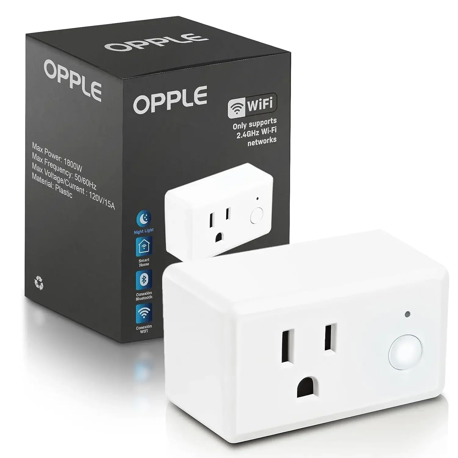 OPPLE 120V Smart Plug Wall Socket with Night Light Outlet Smart Home Bluetooth Wi-Fi 15A Use for Alexa