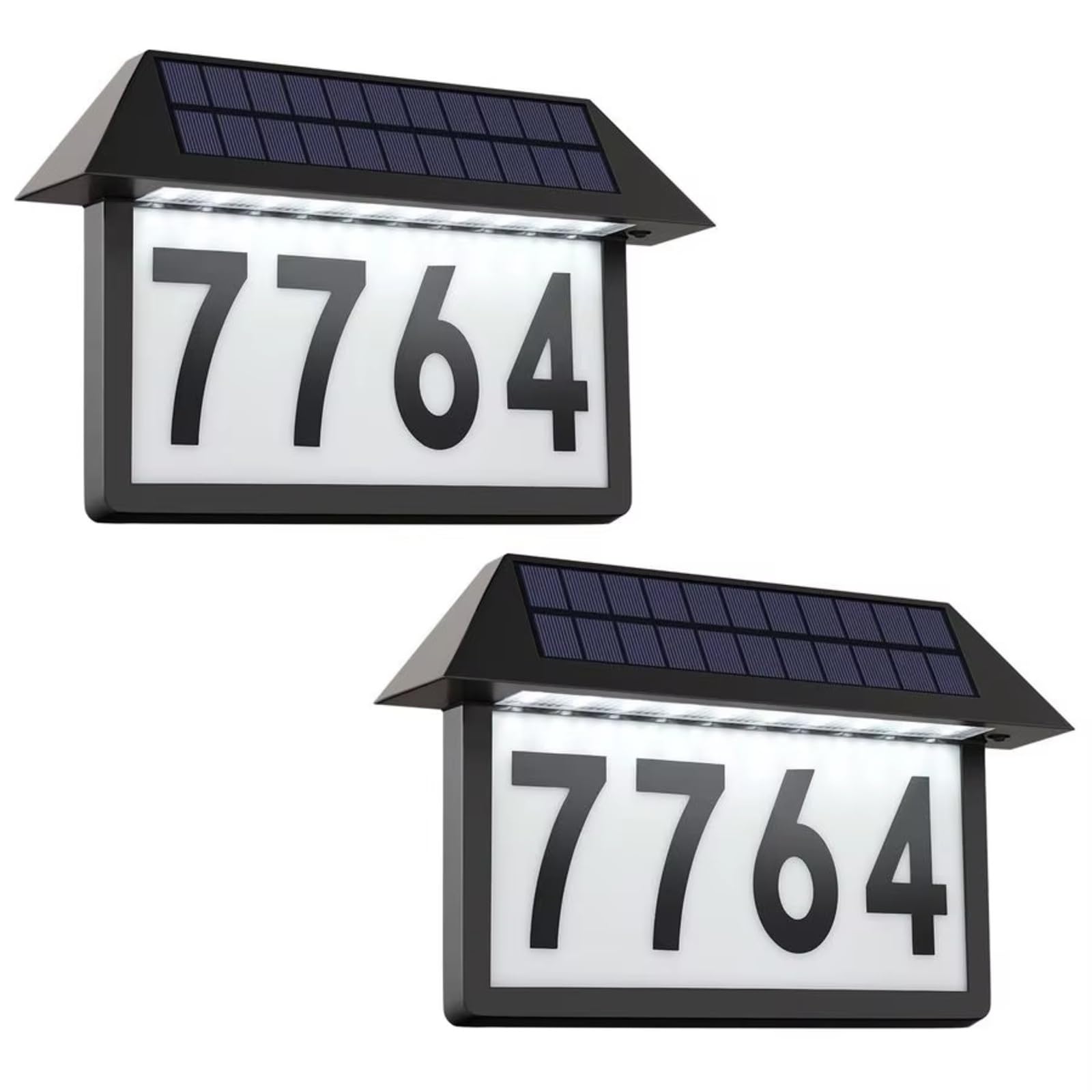 Número de Casa Solar, Señal de dirección solar con números casa LED Placa montaje en pared iluminada impermeable para hogar,jardín(2 Pack)
