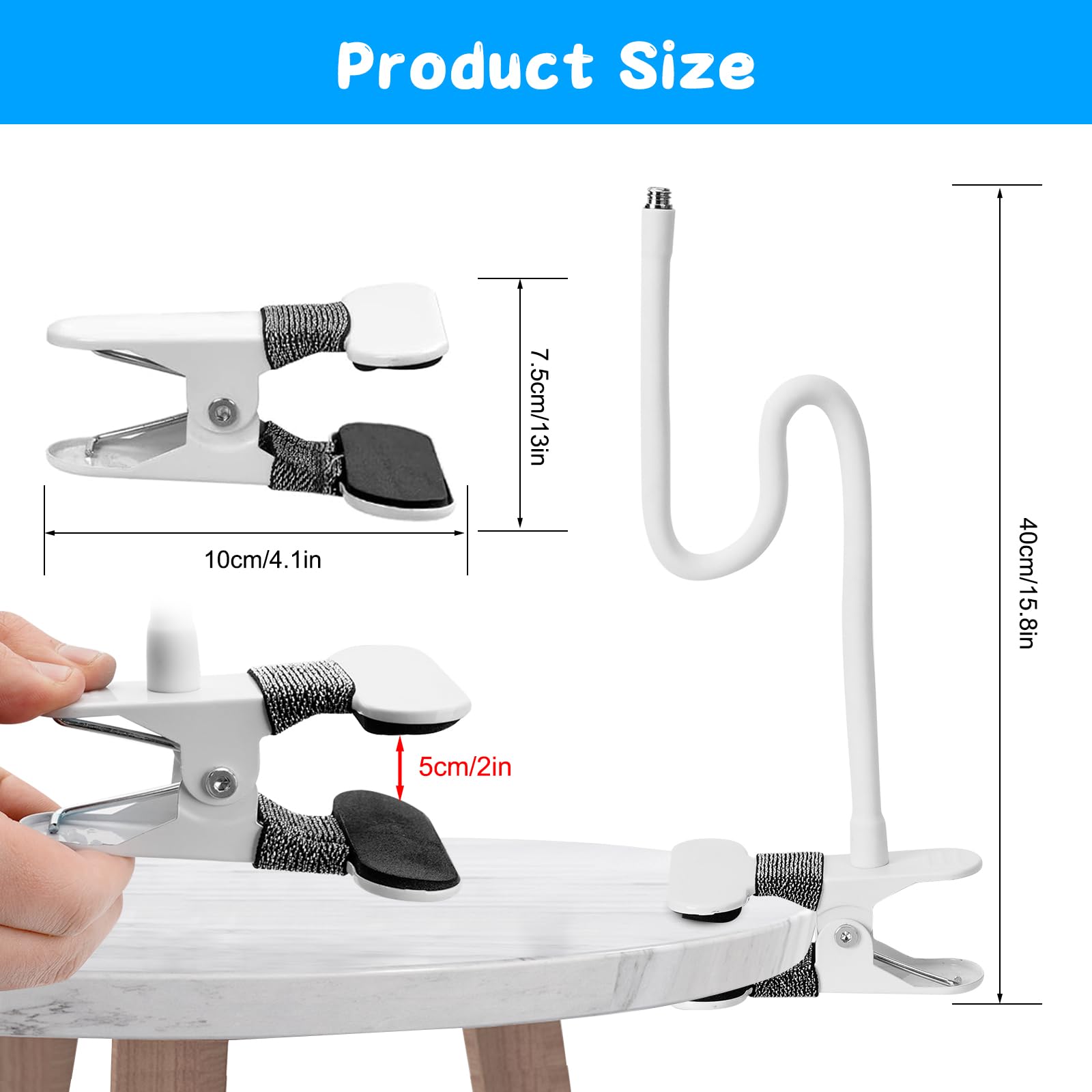 Supporto per Webcam, Filettatura da 1/4" Supporto a Collo d'oca Flessibil Con 2 Filettatura da 3/8", Fotocamera, Braccio per Fotocamera per Phone Webcam Luce Anulare (Bianco)