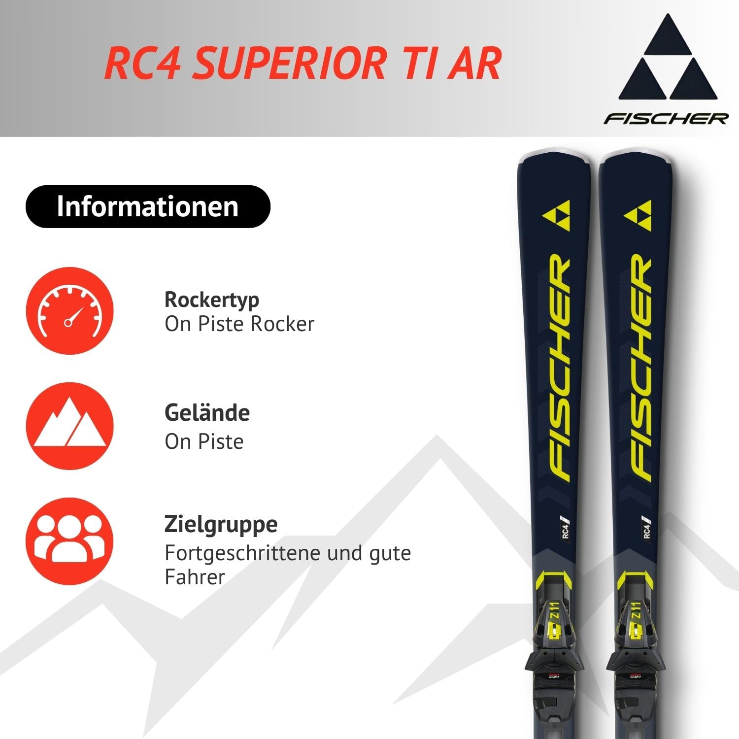Ski Alpinski Carvingski - Fischer RC4 Superior TI AR - On-Piste-Rocker - inkl. Bindung RC4 Z11 Z3-11 - für fortgeschrittene und Gute Fahrer - Carvingski für präparierte Piste