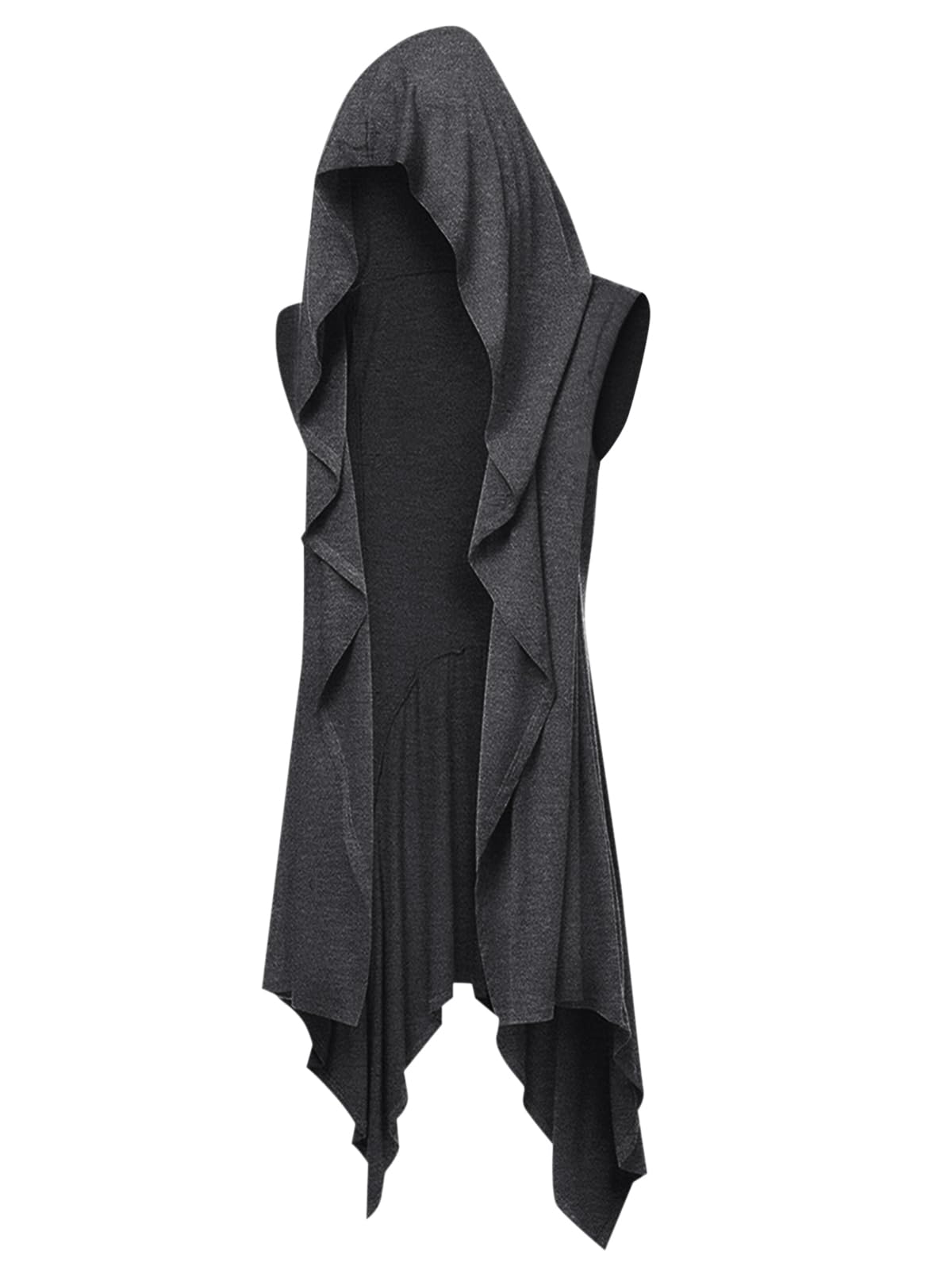 Runcati Herren Rüschen Jacke Lange Kapuze Ärmellos Schal Kragen Cardigan Drapiert Einfarbige Leichte Cape Mantel