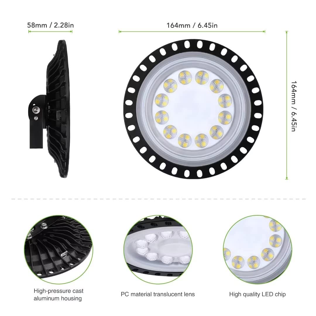 Oświetlenie UFO LED High Bay 100 W, 16 sztuk – 10000 lm, 6500 K, białe światło dzienne, IP65, do oświetlenia garażu, stodoły, warsztatu, siłowni(50W 16 Pack)
