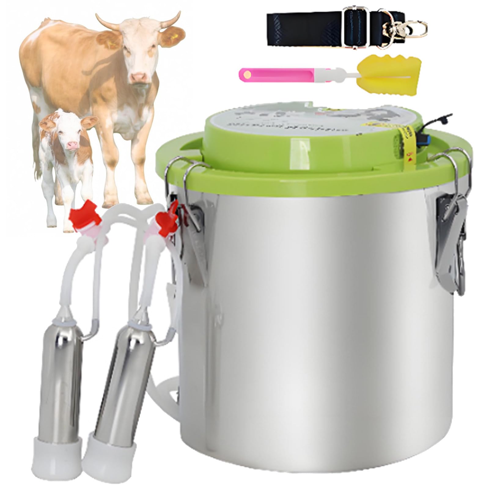 Mungitrice elettrica da 12 Litri per capre e Mucche, Portatile a Doppia Testata in Acciaio Inox, per Uso Domestico o in Allevamento; Arresto Automatico a Serbatoio Pieno Cow