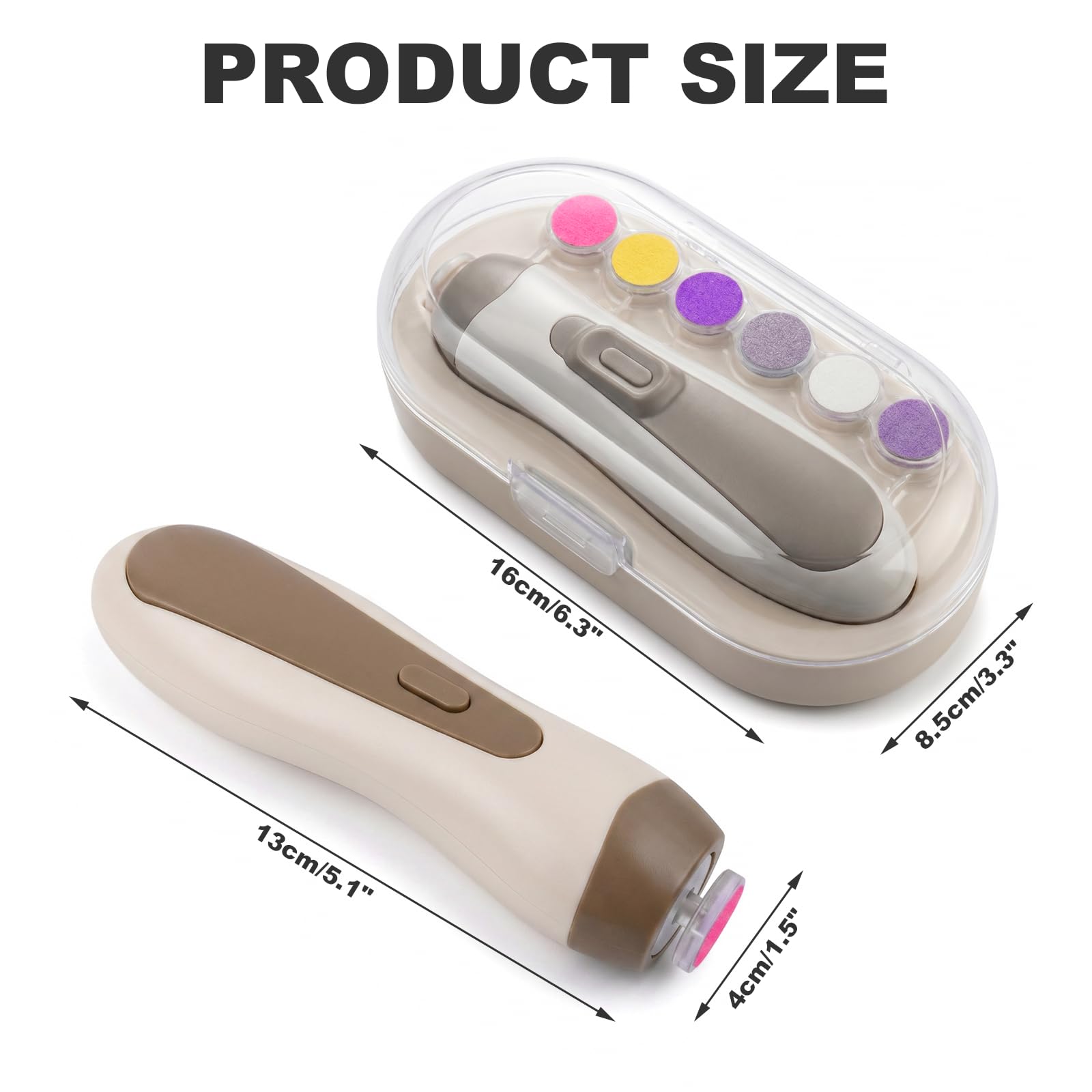 Lime a Ongle Electrique Bebe, Coupe Ongle Bebe avec 6 Têtes, Lumière LED et Boîte de Rangement, Soin Ongles pour Nouveau-Né, Bébé, Adulte, Coupe et Vernis