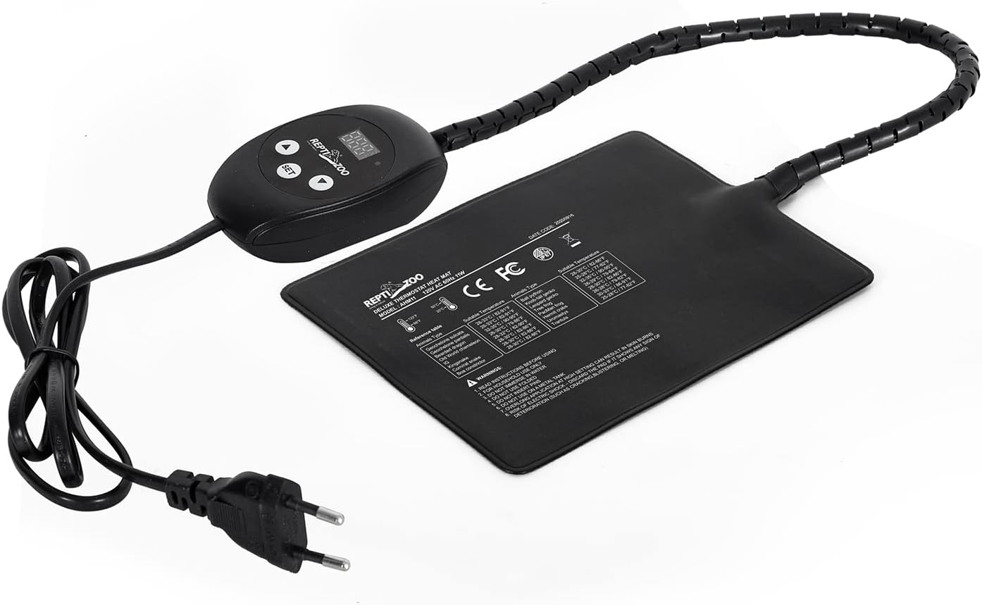 REPTI ZOO Upgrade Reptile Heat Mat with Thermostat - 6 x 8 Inch Reptile Heating Pad with Temperature Control for 10-20 gal Tank Reptiles Amphibians Hermit Crab Snake Lizard