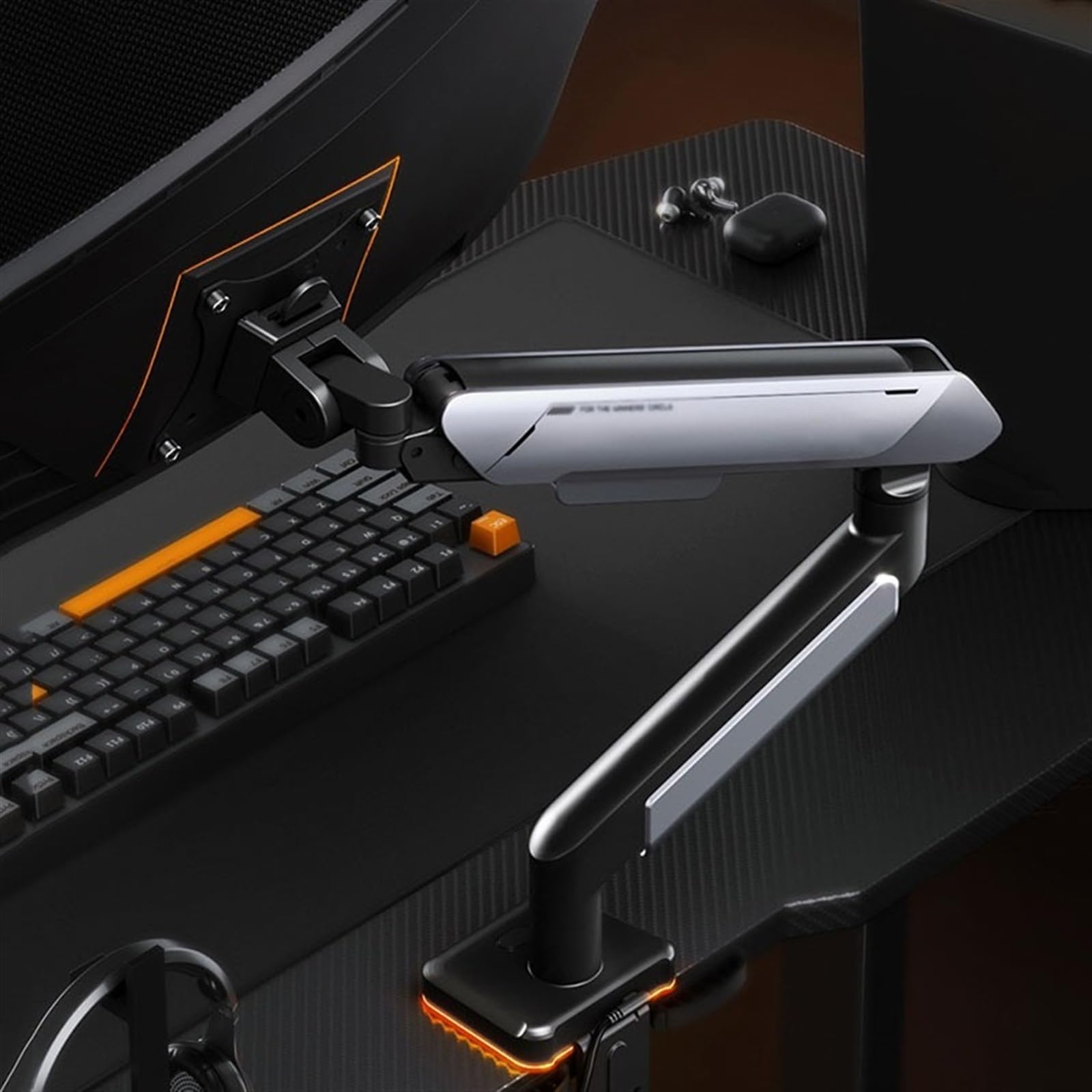 Supporto per monitor singolo, supporta schermi da 17 a 42 pollici e 15 kg, supporto regolabile con molla a gas con 31 modalità di illuminazione RGB e porta USB, morsetto a C e scrivania per monitor