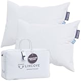 Lincove Signature 100&percnt; Canadian White Down Pillow - Luxury Sleeping Bed Pillow for Back&comma; Stomach & Side Sleepers - 800 Fill Power&comma; 500 Thread Count&comma; Made in Canada&comma; Standard - Medium&comma; 2 Pack