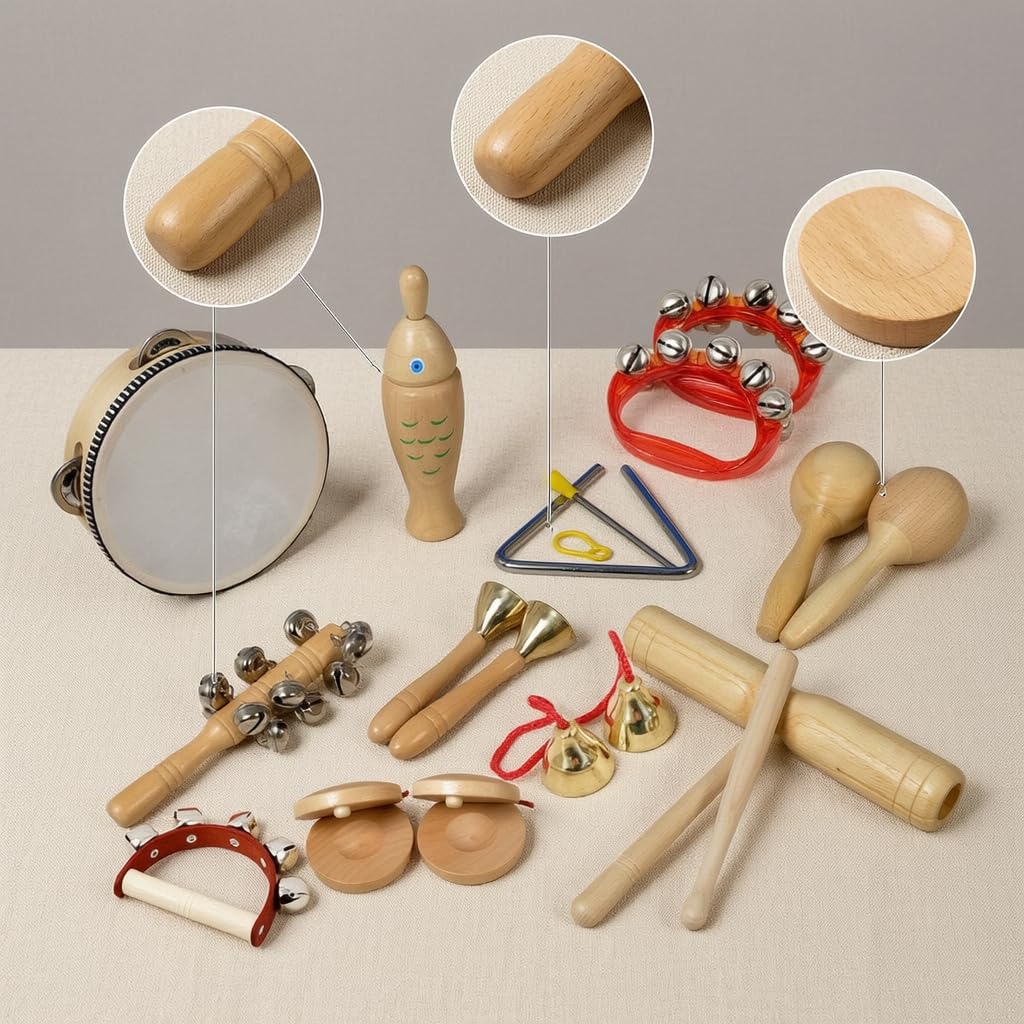 Set Instrumentos Musicales Madera Educativo para Niños 1 Año, Tambor Infantil, Regalo Niña 2 Años , Juego de 11 Instrumentos de enseñanza de Madera Original