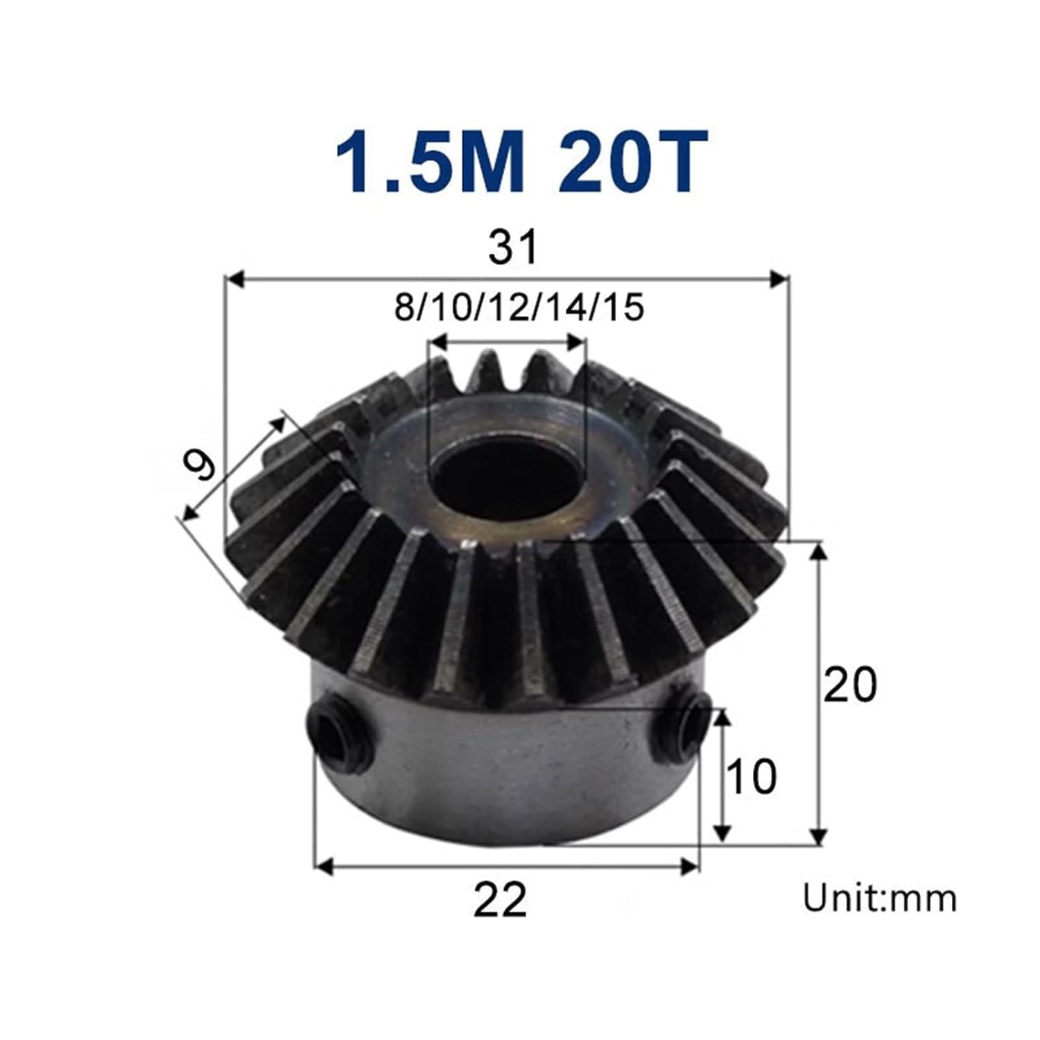 1.5M 20Teeth Inner Hole 15/16mm 8mm 10mm 12mm 14-15mm 90 Degree Steel Bevel Gears 1-5Pcs(8mm,3pcs 1.5M 20 T)