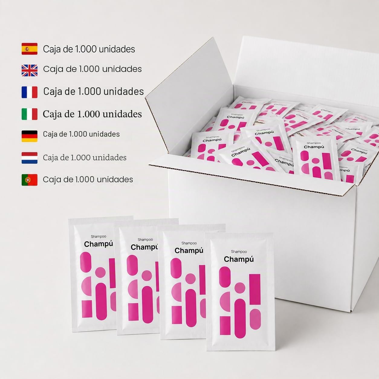 1000 Uds x 8 ml | Champú Sachet Monodosis Granel | Amenities Hotel | Hostelería, Casa Rural, B&B y Apartamento Turístico