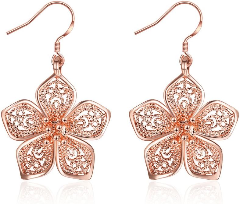 Silver Flower Drop Dangle Earrings for Women Teen Girls Flower Earrings Plated 18K Rose Gold, by DreamSter