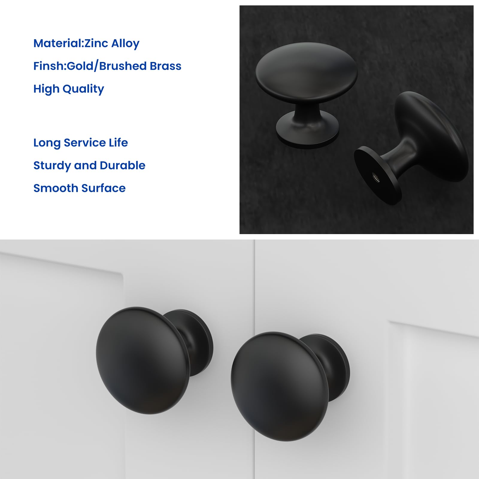 LONTAN 5 Pack Black Drawer Knobs Black Cupboard Knobs for Kitchen Door Cabinet Pulls Zinc Alloy - Image 4