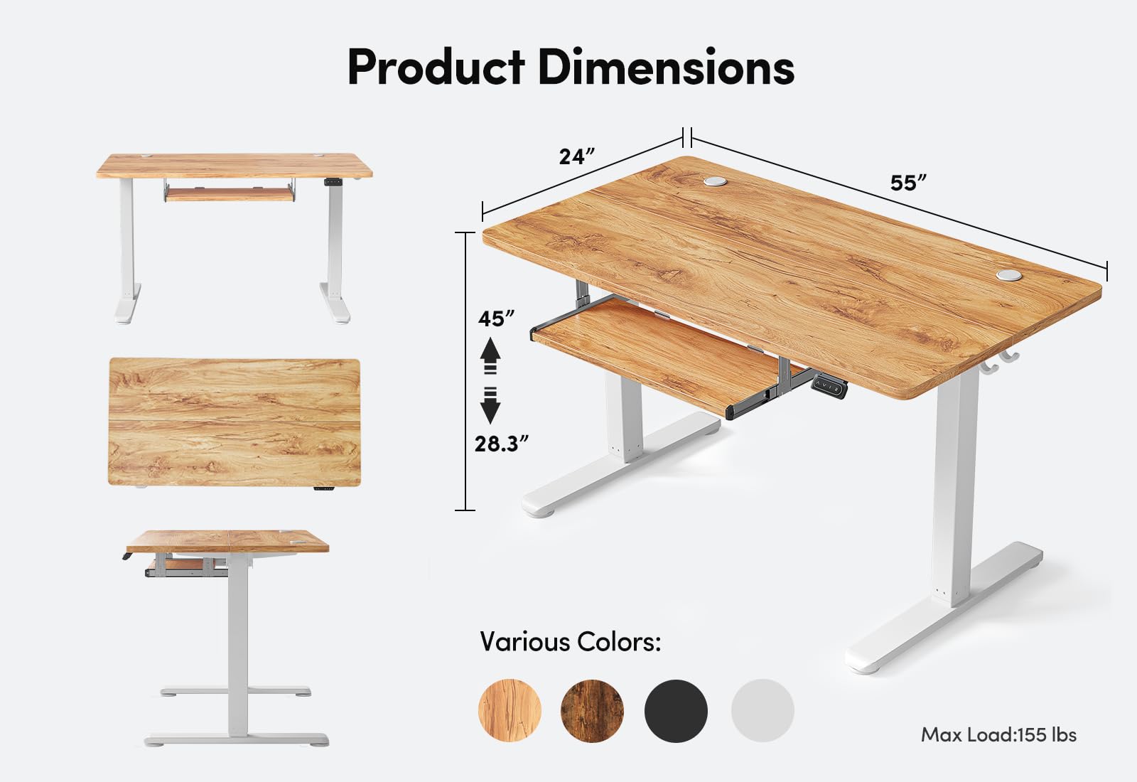 BANTI 55 x 24 Height Adjustable Electric Standing Desk with Keyboard Tray Sit Stand up Desk with Splice — view 3