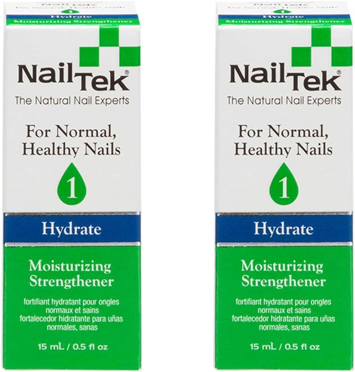 Nail Tek Hydrate 1, Moisturizing Strengthener for Strong, Healthy Nails, Nourish, Protect Nails from Chips, Splits, Peeling, and Breakage, 0.5 oz, 2-Pack