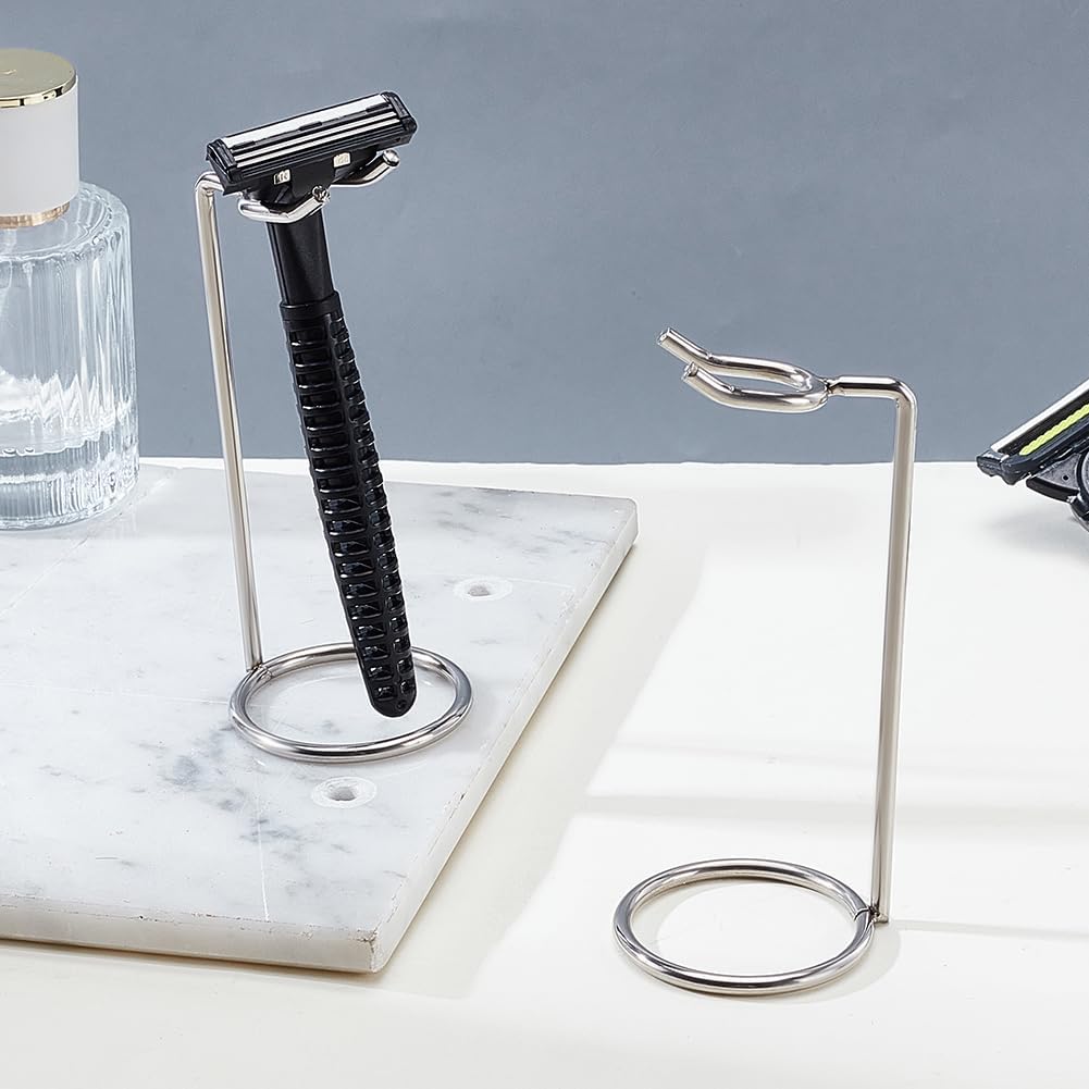 AHANDMAKER 2 Pack Stainless Steel Safety Razor Stand for Razors and Brushes 2x4.8in Heavy Duty Razor Holder Shaving Brush Organizer for Bathroom Travel Fathers Day Christmas Gifts Accessories