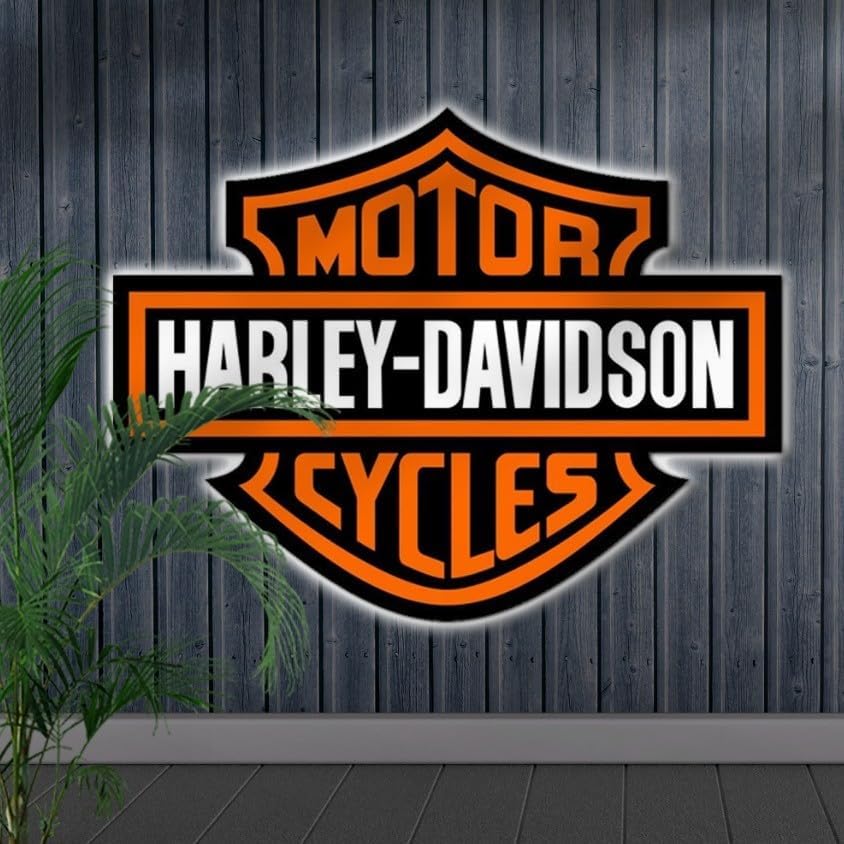 Letrero LED vintage con logotipo HD de motocicleta, luz de pared retro alimentada por USB para garaje, cueva de hombre, bar, pub, taller o