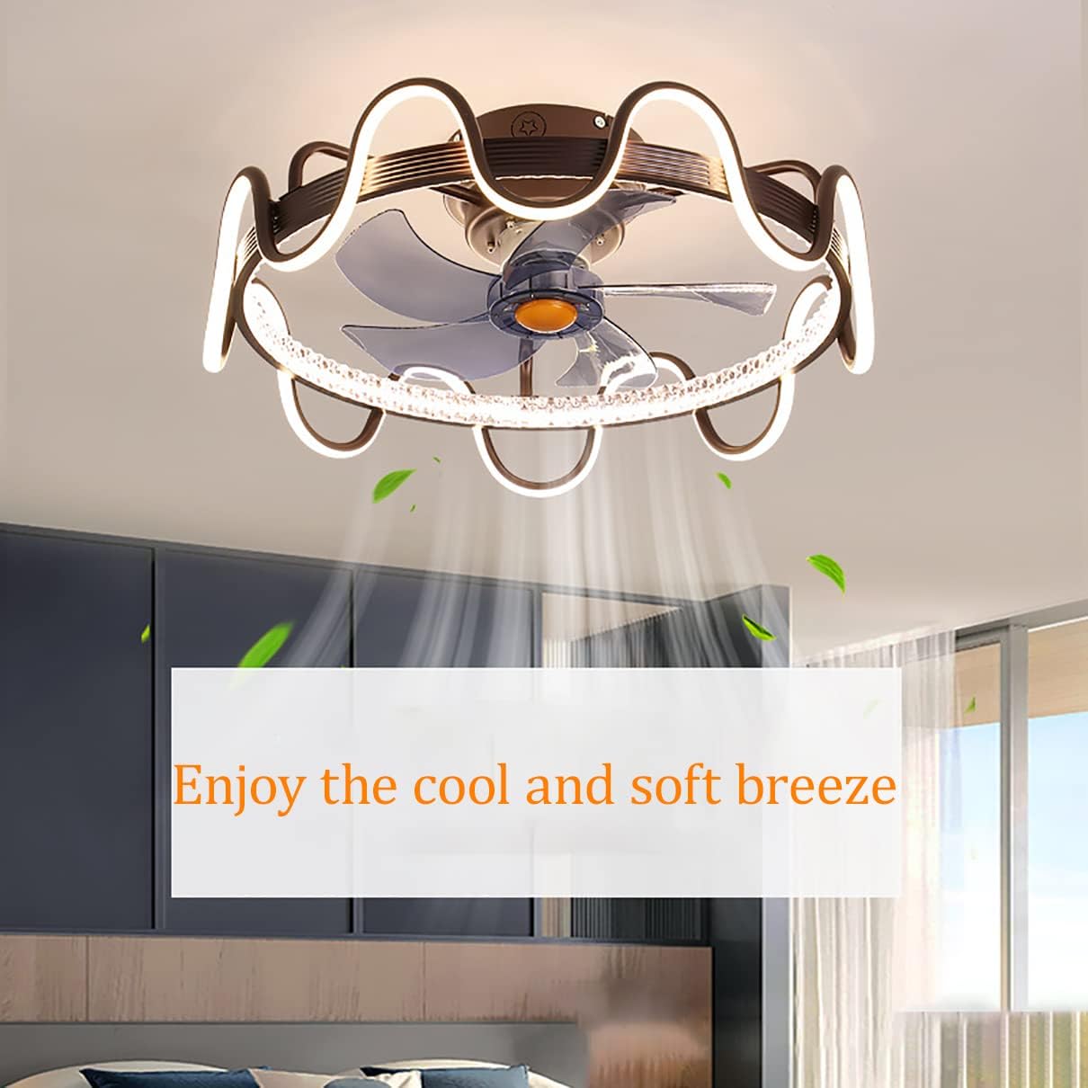 YUEGOO Ceiling Fans with Lamps,Bedroom Ceiling Fan with Light and Remote Control Mute 3 Speeds Led Dimmable Fan Ceiling Light with Timer 68W Modern Living Room/Brown