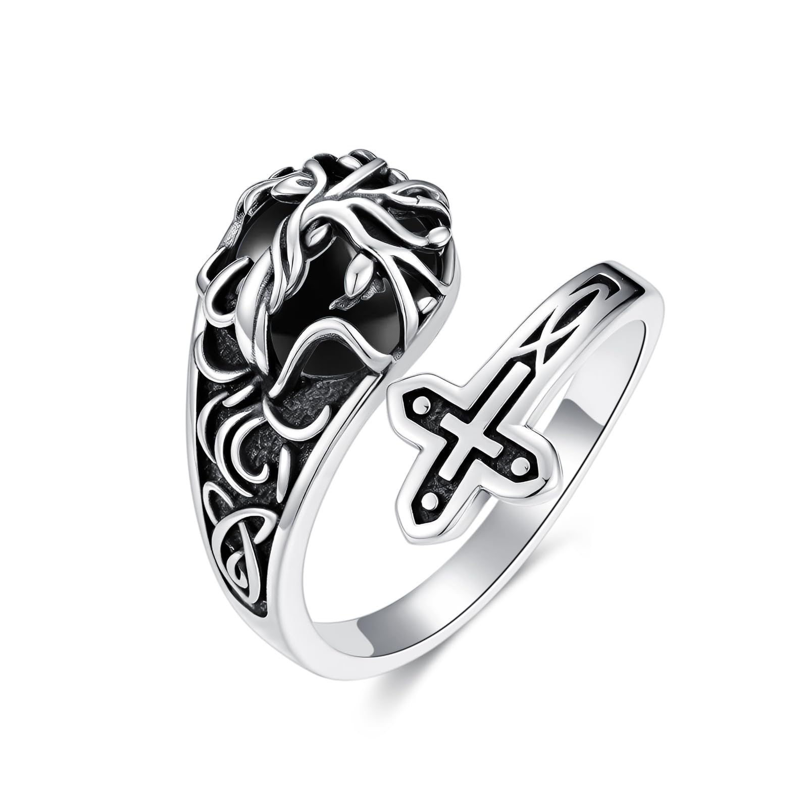 ROMANTICWORK Ring Verstellbar Daumenring Damen 925 Sterling Silber Lebensbaum Kreuz Verstellbare Ringe Opal/Türkis/Moosachat/Mondstein Ring Schmuck Geschenke für Damen