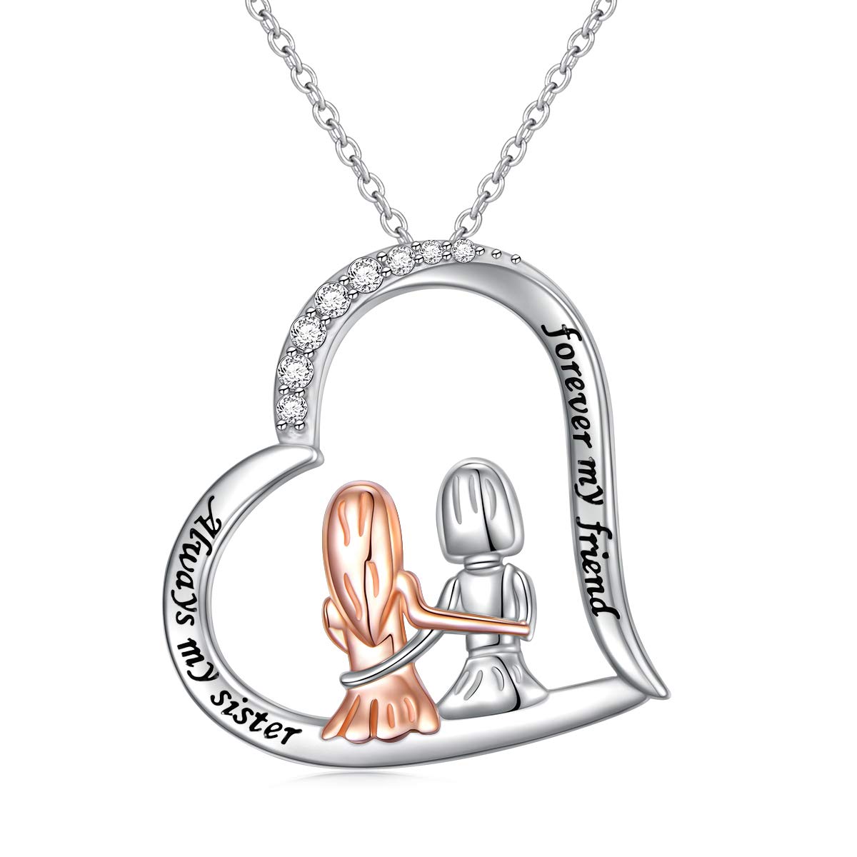 925 Sterling Silver Always My Sister & Daughter Mother Forever My Friend Love Heart Necklace for Women & Mother Gift