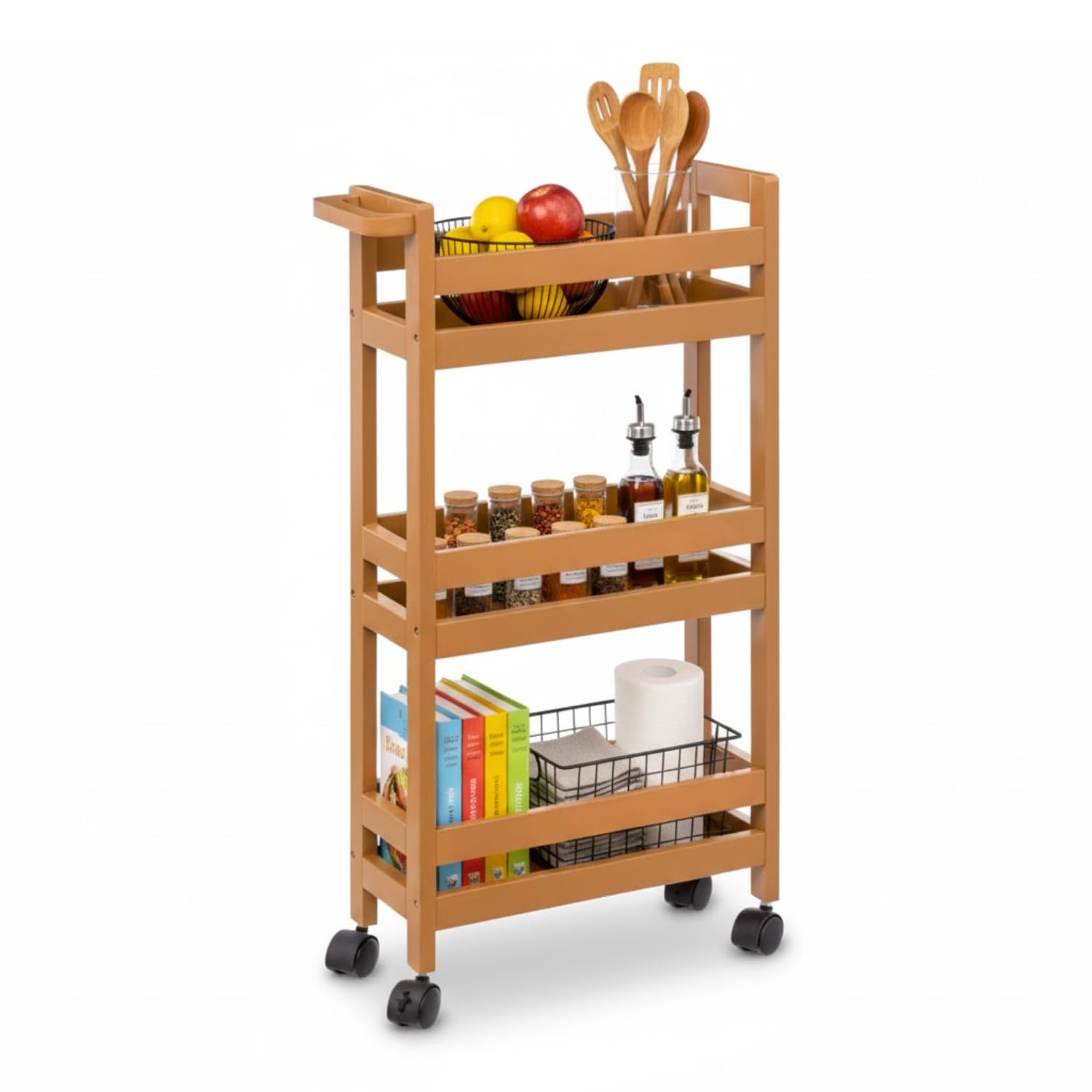 7H SEVEN HOUSE 7HOUSE - Carrito Auxiliar con Ruedas de Polietileno Resistente y Compacto, 3 Estantes para Cocina, Baño o Lavandería, Estilo Nórdico, 40x15x75 cm