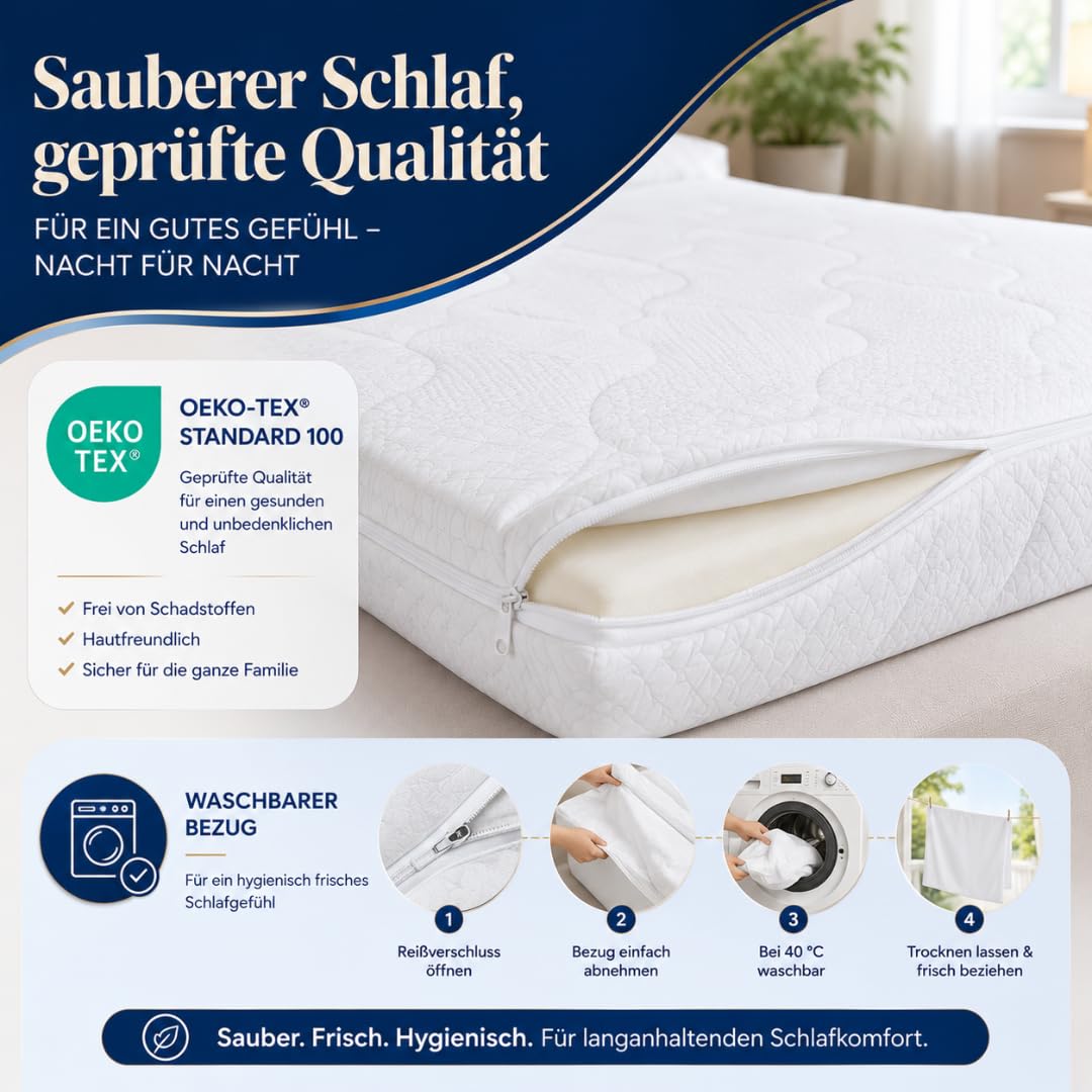 CloudTop Komfortschaum-Topper 6 cm – Matratzentopper mit Hybrid-Komfortschaum, atmungsaktivem & waschbarem Bezug, Oeko-TEX® Standard 100, 4 elastische Eckbänder, druckentlastend (90x200)