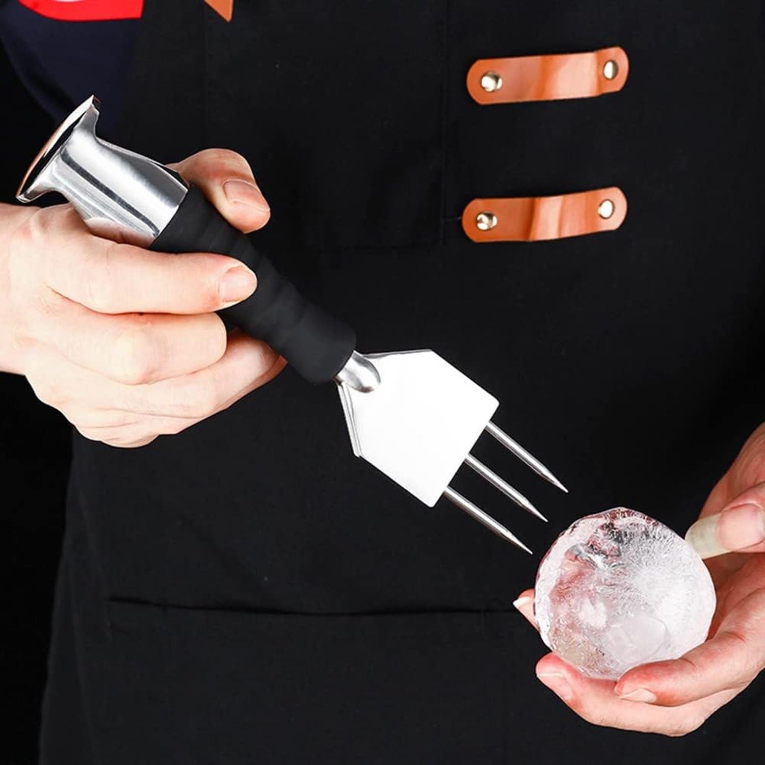 Ghiaccio Estrattore Piccozze in Acciaio Inox 304 con Impugnatura in Gomma, Scalpello Tritaghiaccio a Tre Punte Rimovibili, Stile Giapponese per Cucina, Bar, Bar, Stainless Steel