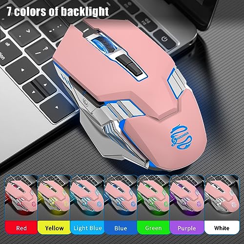 Image of Bluetooth Wireless Gaming Mouse, RGB Rechargeable USB Wireless Mouse, Quiet Click, LED Backlit, Ergonomic, with Side Button, DPI Adjustable Computer Mice for Laptop PC MacBook Chromebook - Pink