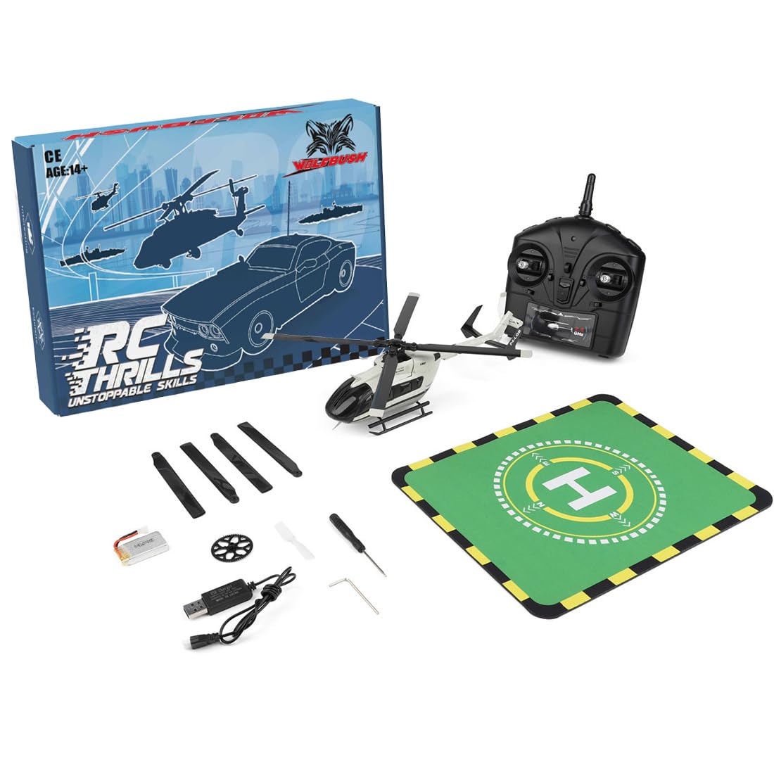 WL-K160 EC-145 RC Hubschrauber Modell, 2.4G 4-Kanal Helikopter mit Höhenhaltung & 6-Achsen Gyro Stabilisierung, EIN-Tasten Start/Landung, für Indoor & Outdoor Flug, Geschenk für Anfänger