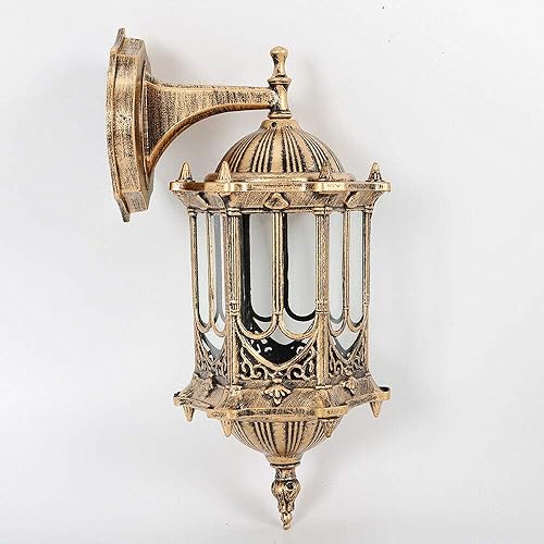 FIKNEE - Lámpara de pared retro vintage E27, lámpara de pared exterior, lámpara de latón antiguo, aplique de vidrio para interiores y exteriores,