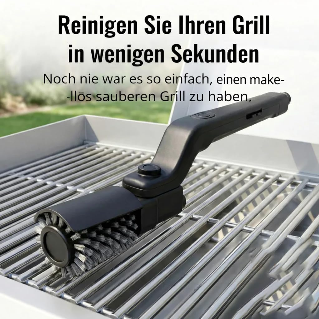 DARAMIN – Grillrost wie neu in Sekunden Kraftvolle kabellose Elektrische Grillrostbürste mit 3 Reinigungsstufen und 180° verstellbarem Bürstenkopf, geeignet für alle Grilltypen, zeitsparend