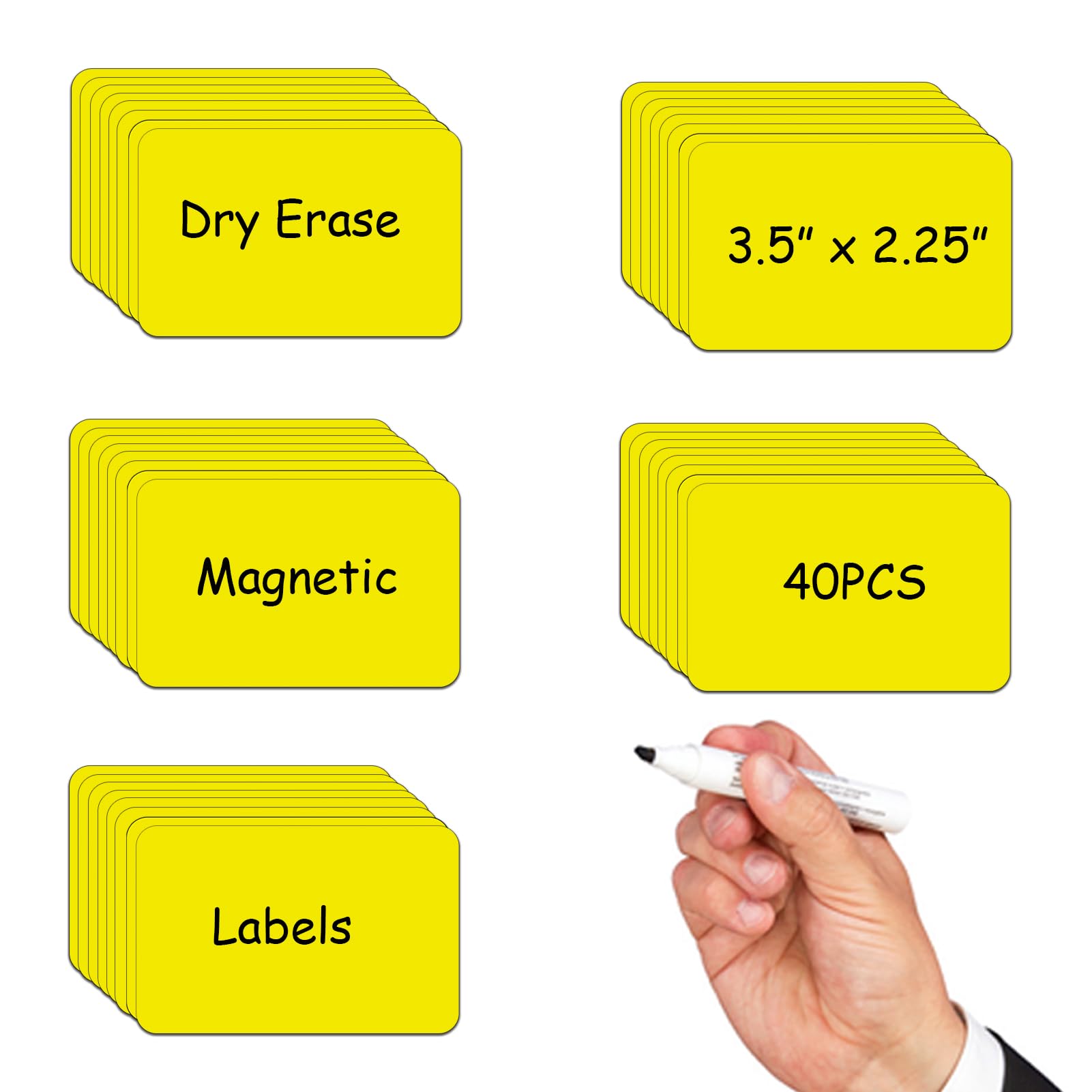 3.5x2.25 Dry Erase Card Magnetic Labels,Magnet Labels for Storage and Organization,Easy Wipe Magnetic Tape Strips for Teacher Supplies in School,40PCS（Yellow）