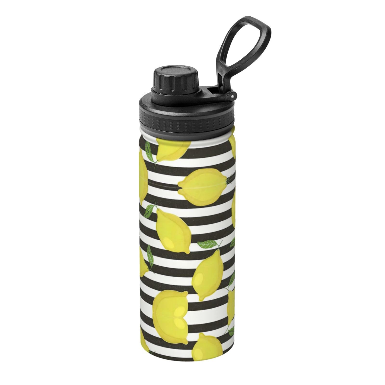 Kfjghhl Insulated Stainless Blue Stripe And Lemon Steel Water Bottle For Sport Gym Travel Leak Camping Hiking Hydration