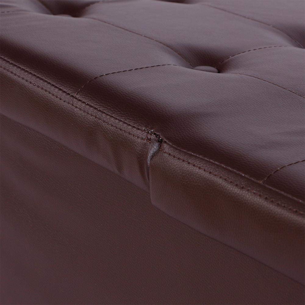 BAKAJI Baúl otomano, contenedor, reposapiés, para Dormitorio, Banco, Taburete, Estructura Plegable, Revestimiento de Piel sintética, Asiento extraíble Acolchado, tamaño 38 x 115 cm (marrón)